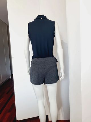 Zara T S Short falda negro y topos blancos