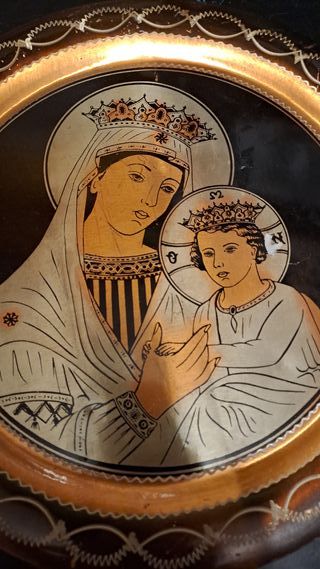Piatto in rame con immagine sacra