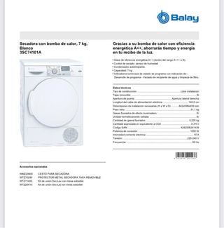 Secadora Balay 7kg