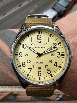 Reloj Poedagar Beige/Verde Militar Nuevo