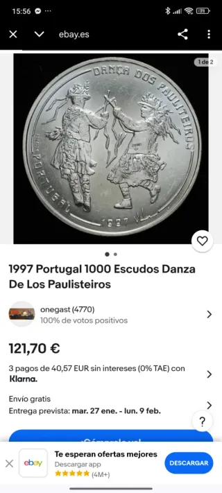 1000 Escudos Portugal 1997 Danza