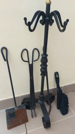 Juego Utensilios Chimenea con Soporte Negro Dorado