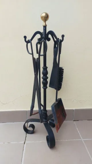 Juego Utensilios Chimenea con Soporte Negro Dorado
