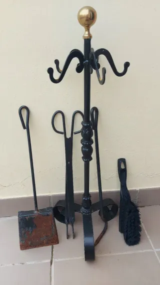 Juego Utensilios Chimenea con Soporte Negro Dorado