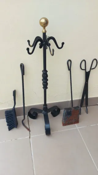 Juego Utensilios Chimenea con Soporte Negro Dorado