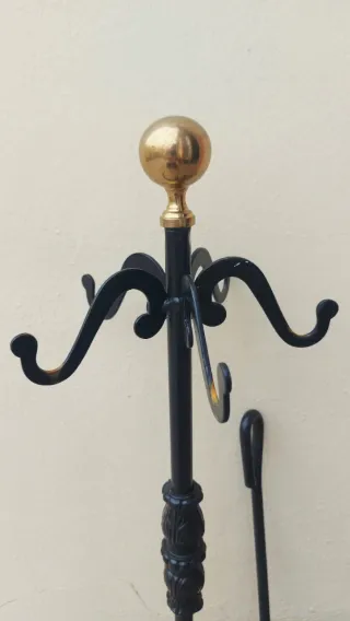 Juego Utensilios Chimenea con Soporte Negro Dorado