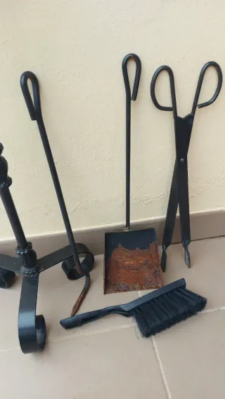 Juego Utensilios Chimenea con Soporte Negro Dorado