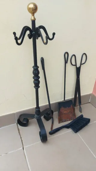 Juego Utensilios Chimenea con Soporte Negro Dorado