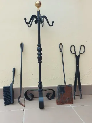Juego Utensilios Chimenea con Soporte Negro Dorado