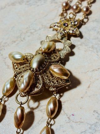 Collana lunga perle color oro e rosa