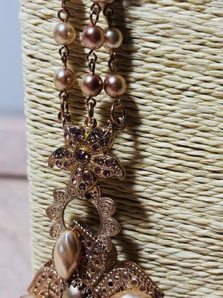 Collana lunga perle color oro e rosa