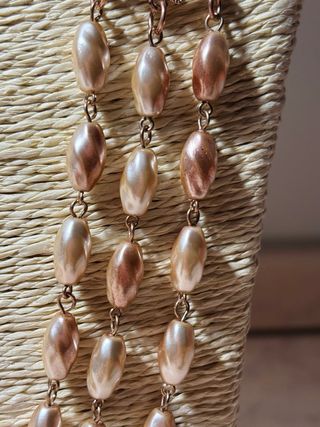 Collana lunga perle color oro e rosa