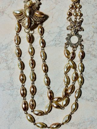 Collana lunga perle color oro e rosa