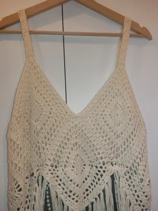 Vestido largo crochet y estampado