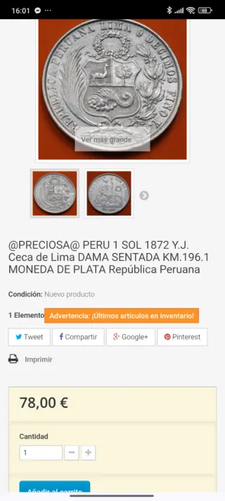 Moneda Un Sol 1872