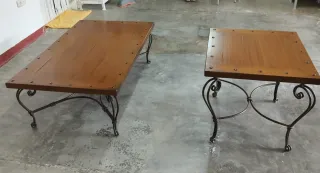 Juego 2 mesas centro madera y metal