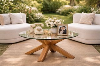 Alquiler de Mesa centro roble y vidrio templado