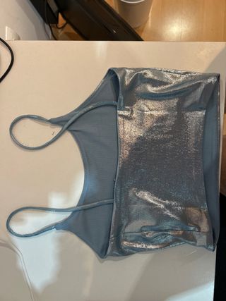 Top fiesta plateado y azul