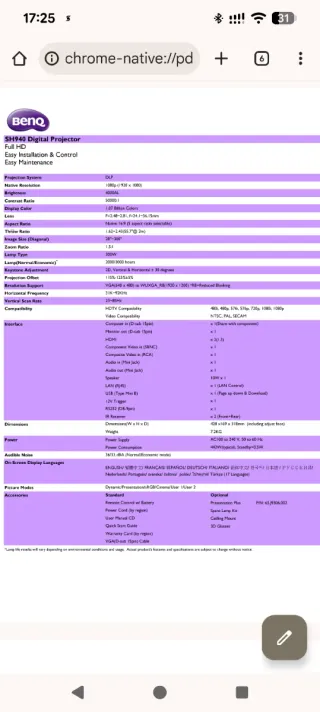 Proyector BenQ SH940 Full HD 1080p