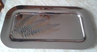 Vassoio Sambonet in acciaio e inserti rame argento