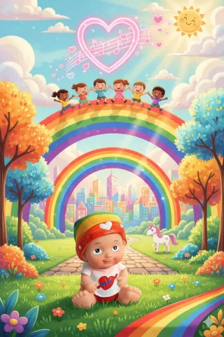 Muñecos Beby Pelones gorro arcoiris y morado