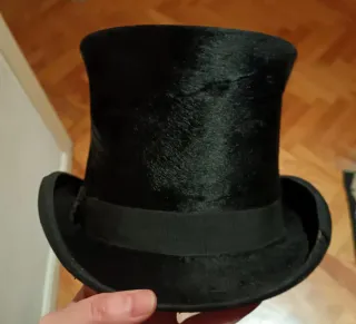 Sombrero copa antiguo piel Talla L Chistera Lujo