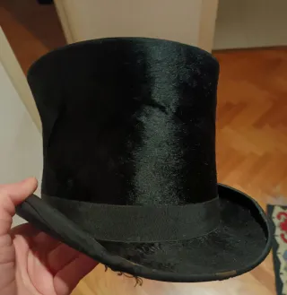 Sombrero copa antiguo piel Talla L Chistera Lujo