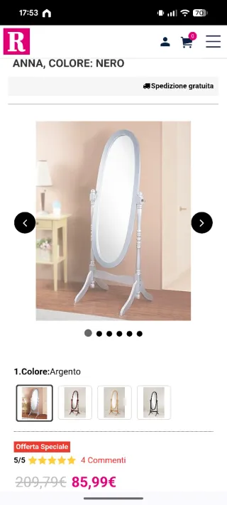 Specchio da terra con cornice argentata