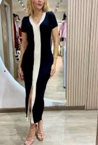 Vestido tubo canalé blanco y negro