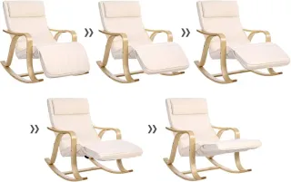 Mecedora de tela y madera con reposapiés