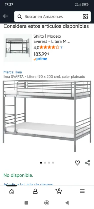 Litera Ikea SVÄRTA Plata, con colchones.