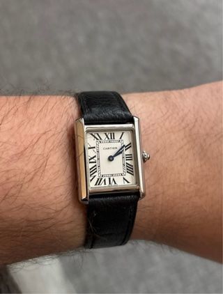 Reloj Cartier Cuero Negro y Plata