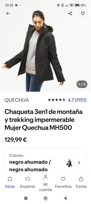 Chaqueta 3 en 1 Quechua MH500 Negra
