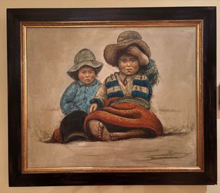 Cuadro de dos niños con marco