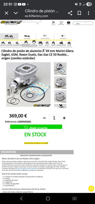 Cilindro gilardoni  rookie Gas Gas roxon 50....