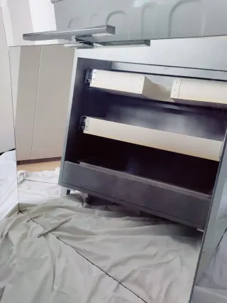 Mueble de lavabo gris metal madera