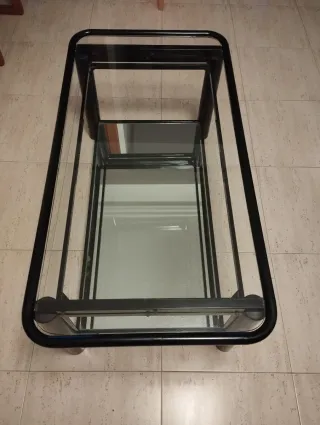 Mesa de centro cristal y metal negra