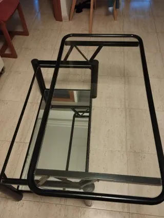 Mesa de centro cristal y metal negra