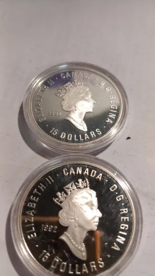 2 Monete Argento Canada 15 Dollari 1992