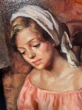 Cuadro Pintura Mujer con Perros firma francisco