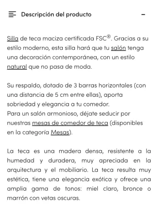 Sillas de comedor de teca maciza