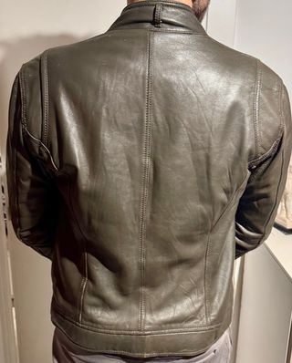 Chaqueta de cuero verde oliva / gris