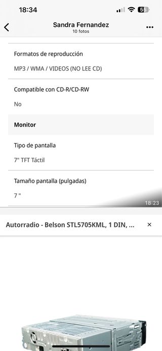 Autoradio Belson STL5705KML Táctil 7 Nuevo