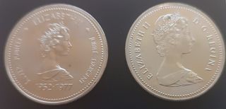 2 Monedas Dólar Plata Canadá Reina Isabel II