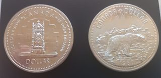 2 Monedas Dólar Plata Canadá Reina Isabel II