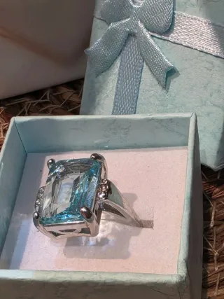 Anillo Piedra Aguamarina Rectangular Plata
