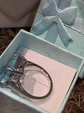 Anillo Piedra Aguamarina Rectangular Plata