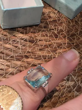 Anillo Piedra Aguamarina Rectangular Plata
