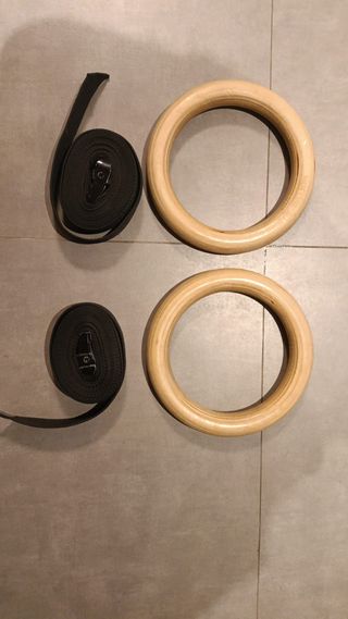 Anillas Gimnasia Madera + Correas Negras