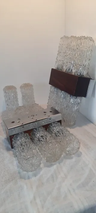 Coppia Applique Vetro e Legno Anni '70